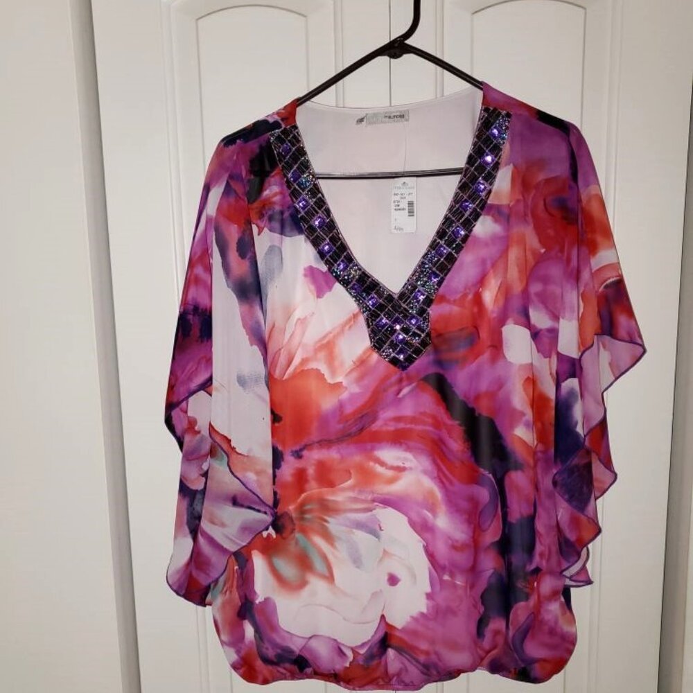 Women's top, 1X, multicolor (Fushia/magenta)